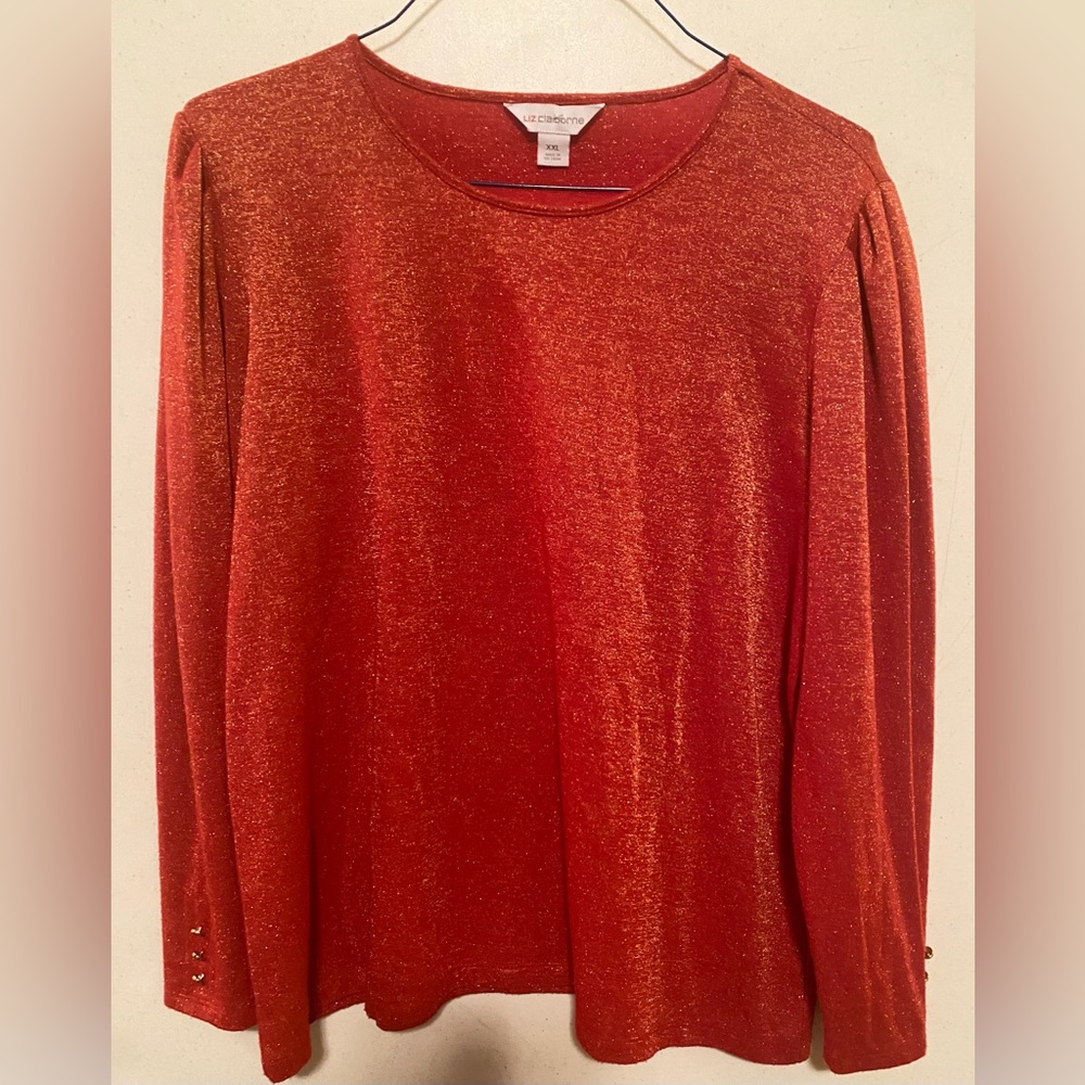 Beautiful Liz Claiborne Red Gold Sparkles Blouse XXL